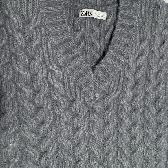 ZARA Light Blue Cable Knit Sweater Vest | Size S | Soft Cozy Knit - Picture 1 of 2